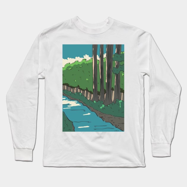 Japanese River Long Sleeve T-Shirt by nickemporium1